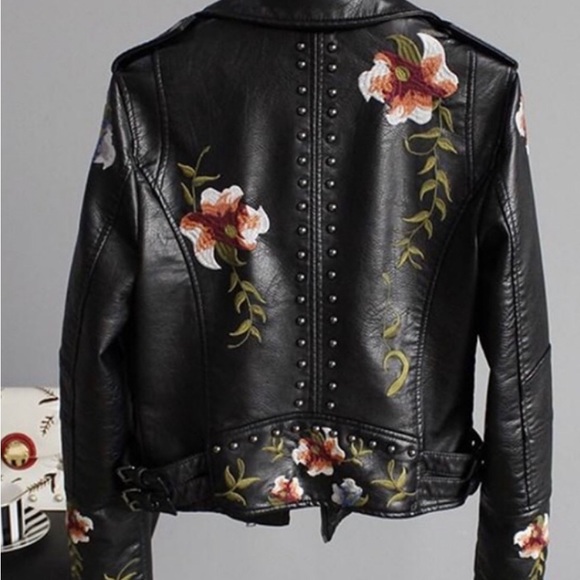 Vigoss Jackets & Blazers - Vigoss Embroidered Floral Leather Jacket, Small, Black/Multi NWOT